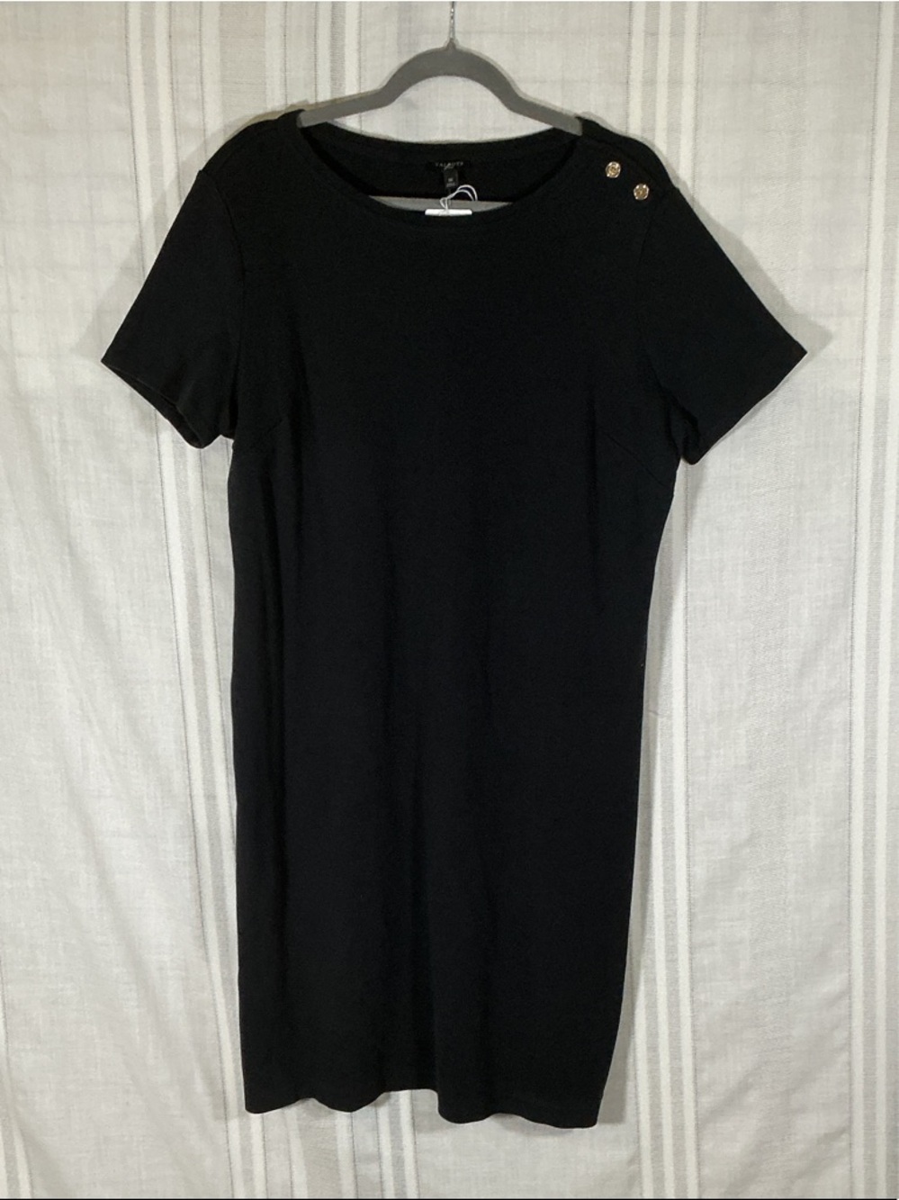 Talbots Black Shift Dress 1X Short Sleeve Button Shoulder Classic LBD